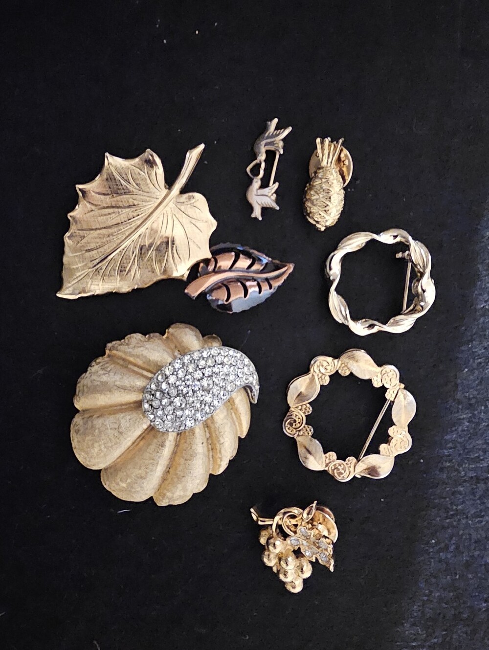 Gold-Tone Vintage Mix Brooch Collection - Gold and Clear Crystal Accents